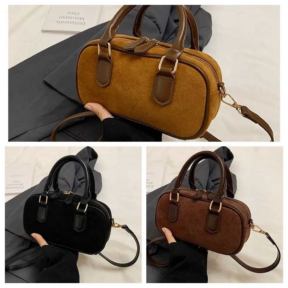 Elegant PU Leather PU Bowling Bag Solid Color Handbag Small Square Bag Large Capacity Korean Style Boston Travel BagXJ250512