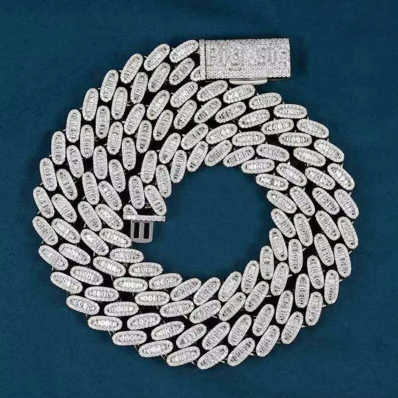 15mm Fully Iced Out 925 Sterling Silver Gold Plated Shiny Charm Jewelry Diamond Mens Necklace VVS Moissanite Cuban Link Chain