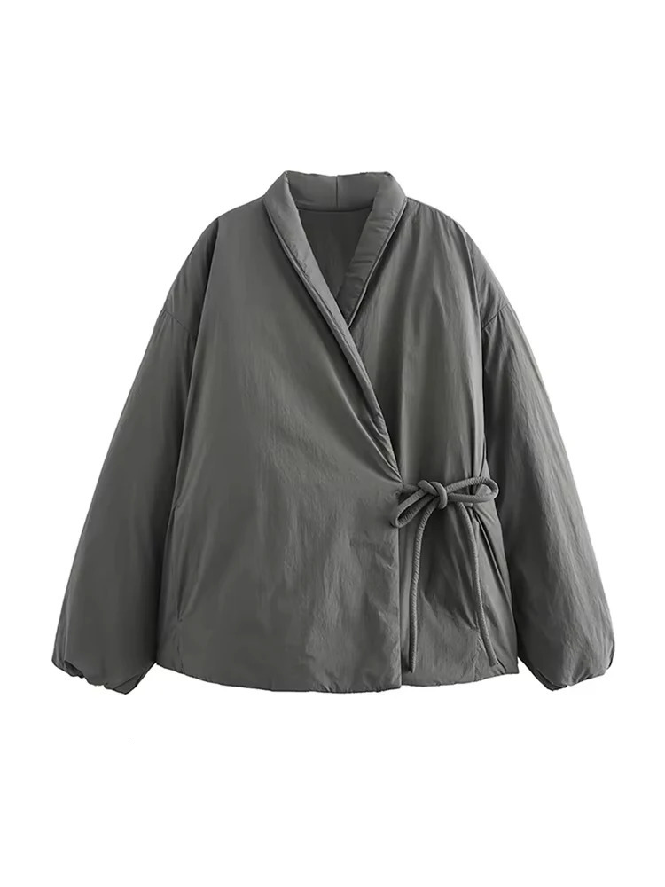 Fashion Lace Up Padded Cotton Jacket Women 2025 Winter Casual Loose Parkas Coat Vintage Outwear Female Warm Quilted Outerwears 251111