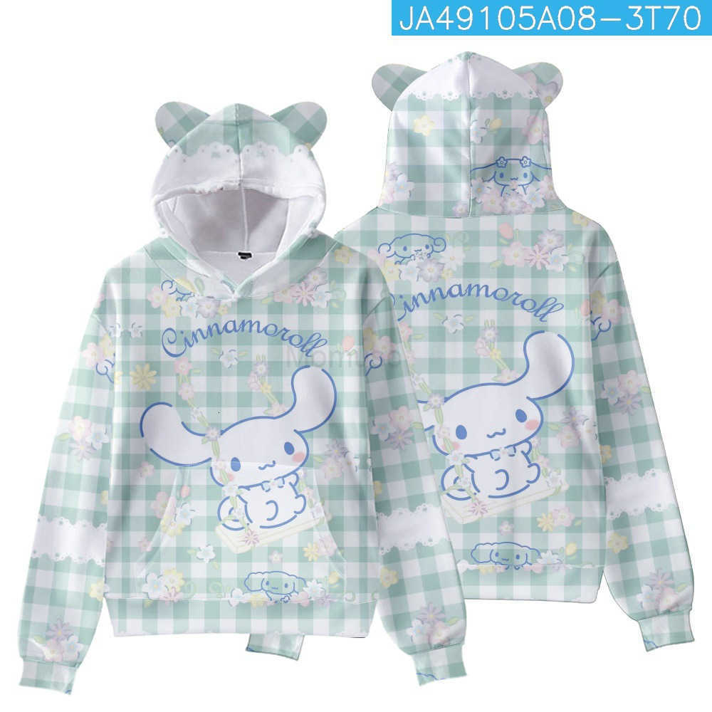 Sanrio New Anime Cinnamoroll Big-Eared Dog Cinnamoroll Element Print Cat Ear Hooded Sweatshirt H251121