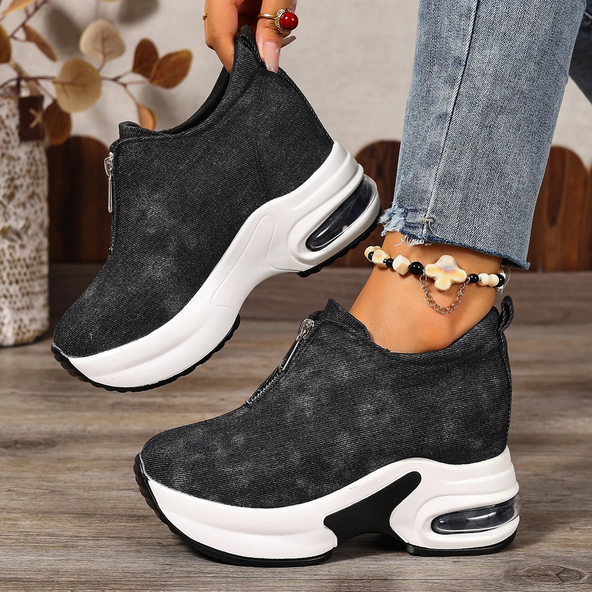 Women Sneakers Antislip Platform Wedge Slip on Casual Lady Vulcanized Shoes Zapatos De Mujer 251121