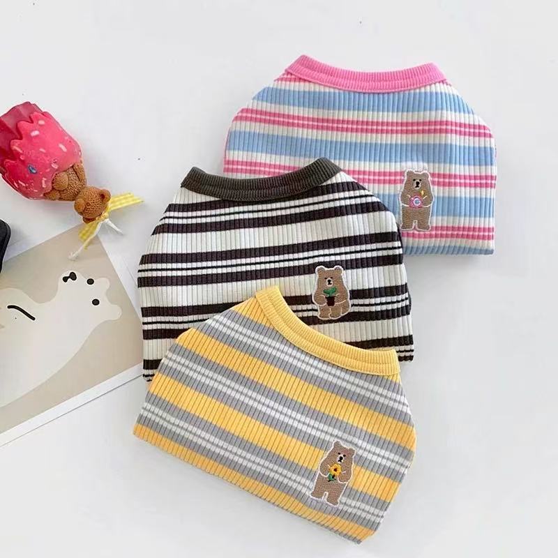 T0036Pet striped bear vest Teddy Bichon small dog cat dog clothes autumn and winter
