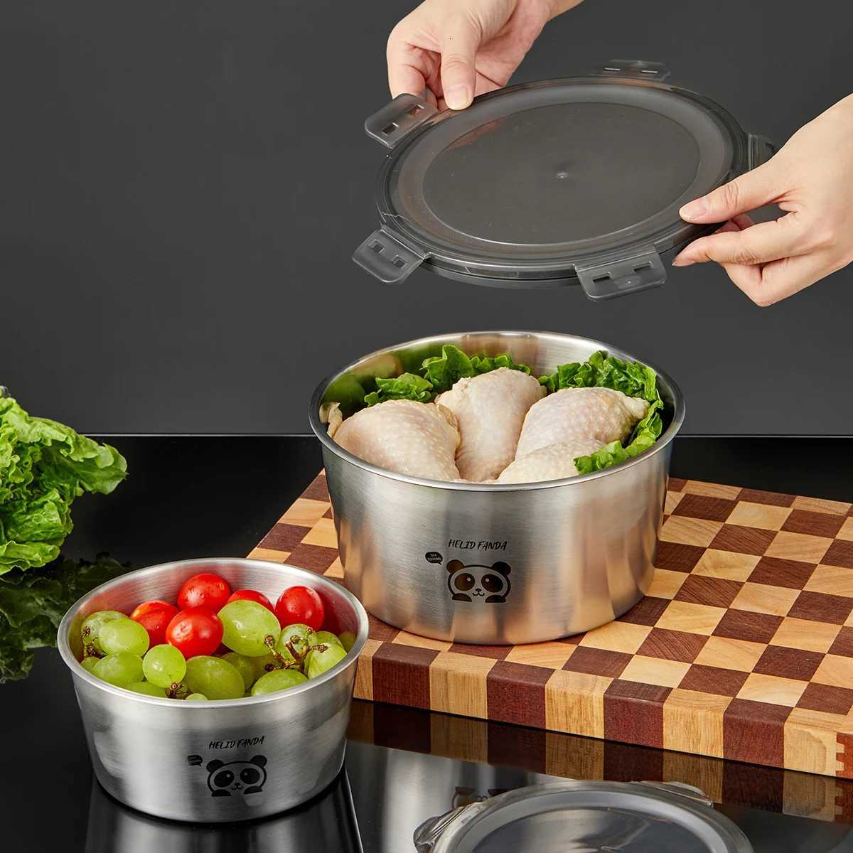 WORTHBUY 304 Stainless Steel Sealed Food Container Stackable Fridge Fruit Vegetable Meat Fresh-keeping Box MicrowaveOven SafeM251121