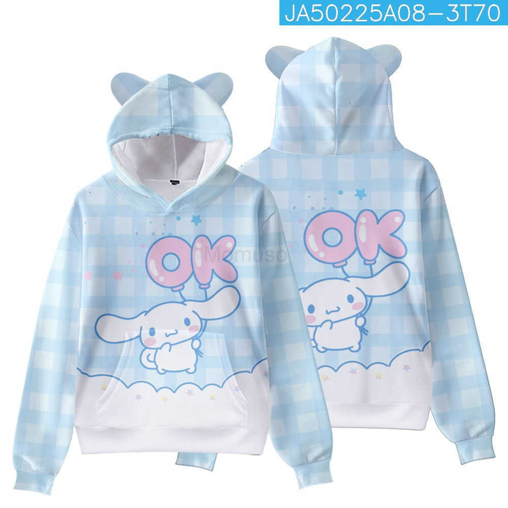 Sanrio New Anime Cinnamoroll Big-Eared Dog Cinnamoroll Element Print Cat Ear Hooded Sweatshirt H251121