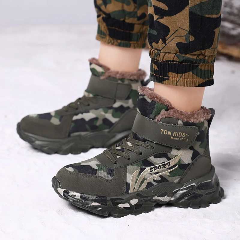 Winter Plush Boots For Children Anti-slippery Thick Warm Snow Boots Leather Trend Fashion Teenager Boys Cotton Camouflage ShoesW251121