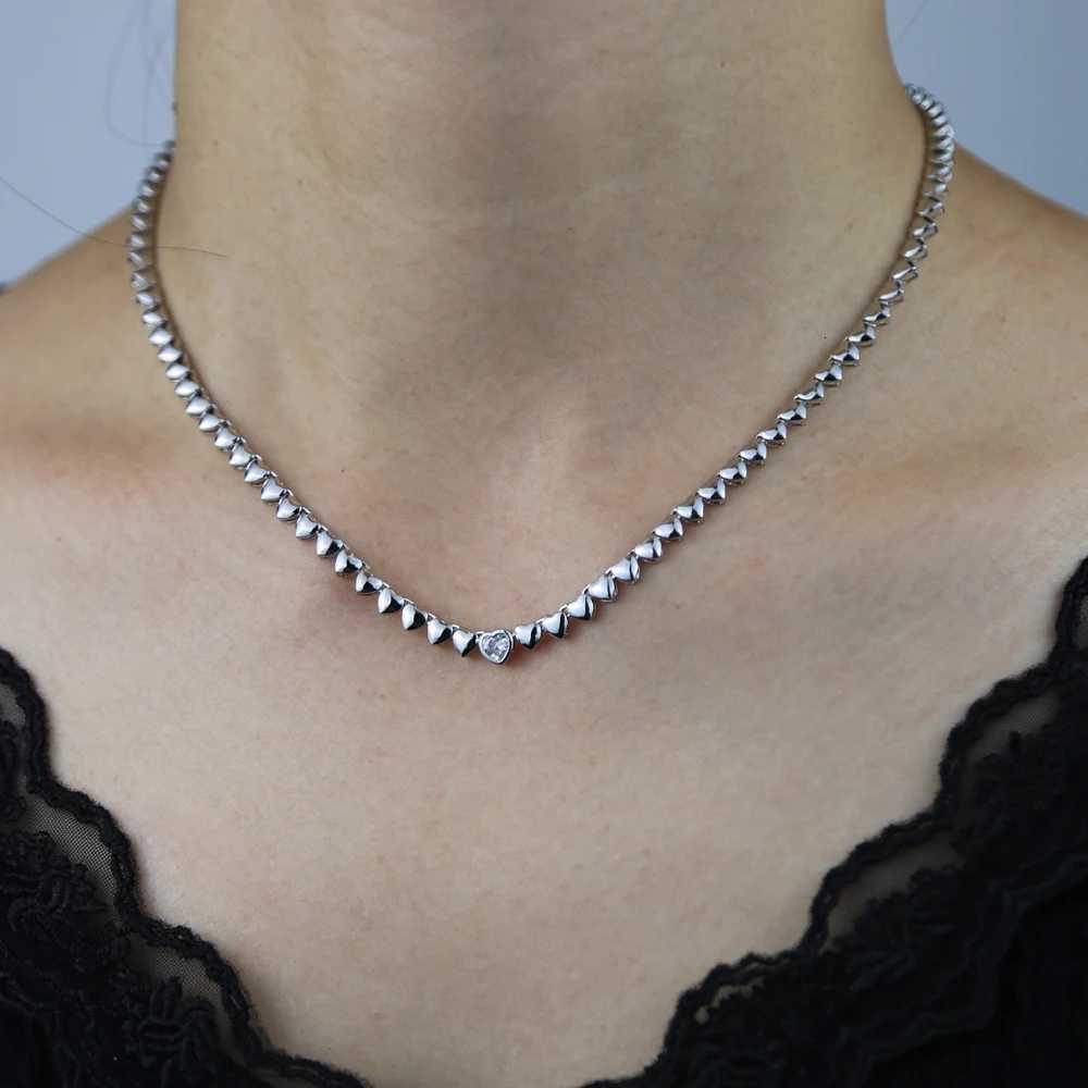 Valentines Day Gift For Lover Gold Color Classic Heart Charm Beaded Tennis Chain Women NecklaceXJ251121