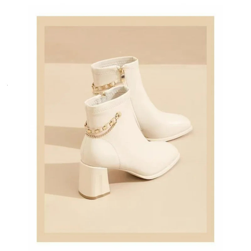 Versatile SlimFit Ankle Boots French Style Square Toe Chunky Heel Winter for Women Soft Leather Fur Lined 251121