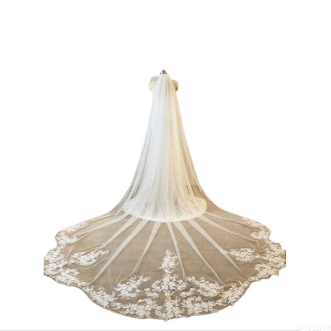 Classic Wedding Veils One Layer Tulle Appliques Lace Tulle Bridal Veil Cut Edge Customized Length Veils Customized