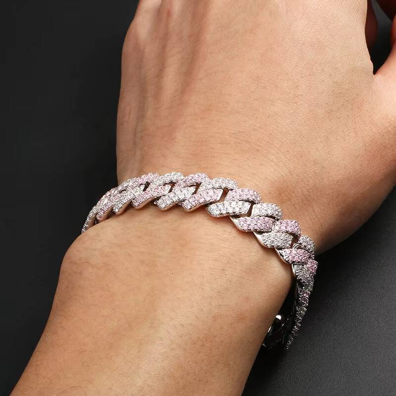 Hip Hop Jewelry 925 Sterling Silver 10mm Moissanite Iced Out Moissanite Cuban Link Chain Bracelet