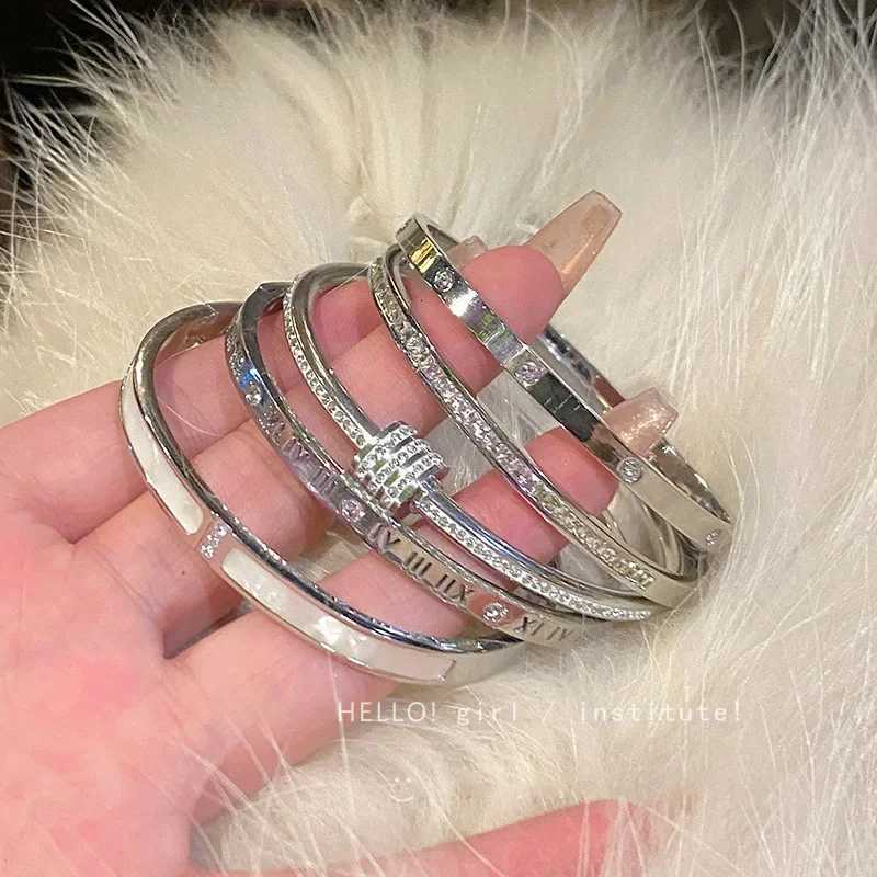 Silver Color Bangles Bracelet for Women Girls Titanium Steel 18K Gold Plated Waterproof Jewelry Luxury Sparkling Zircon BanglesW251121