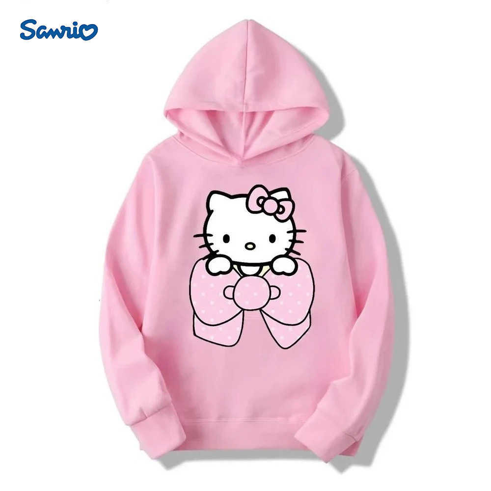 Sanrio Girls fashion warm cute Hello Kitty bow print hooded sweatshirt fall and winter casual versatile warm long-sleeved tops H251121