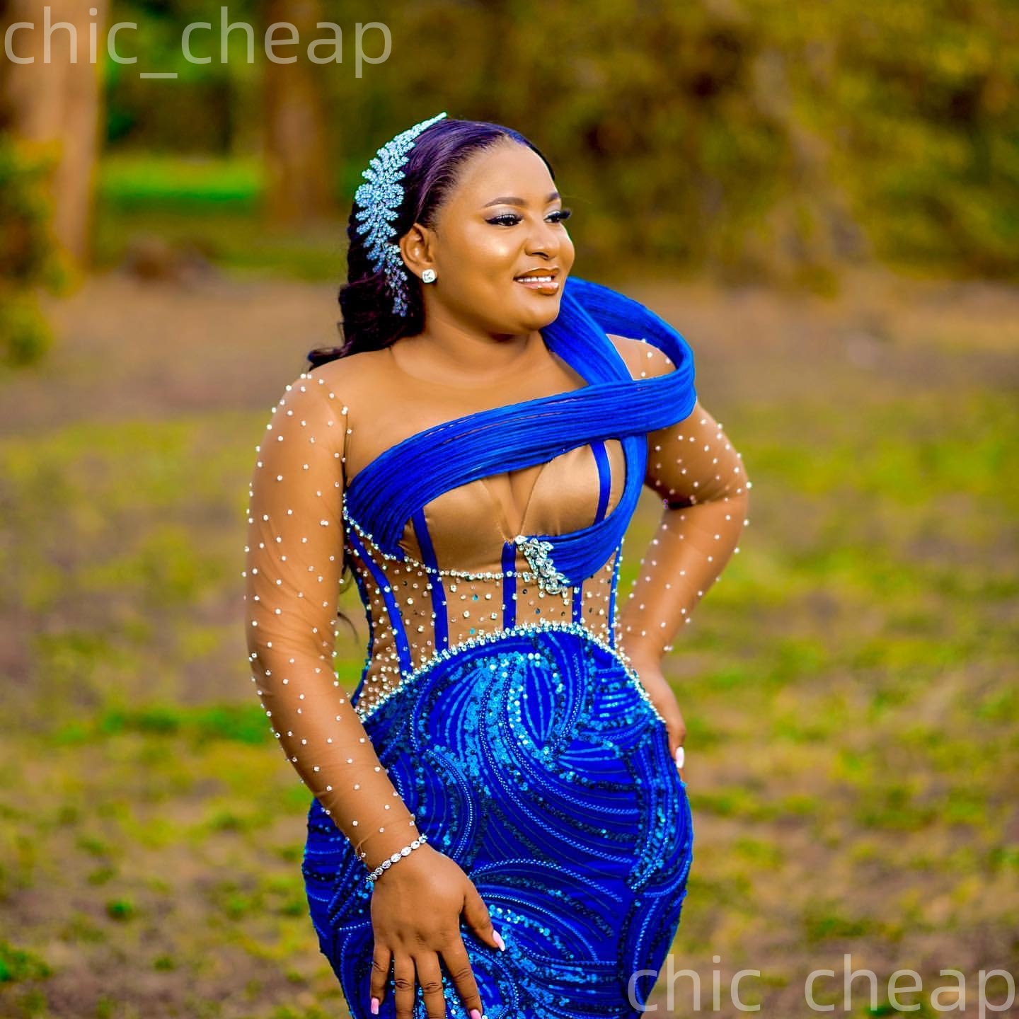 Aso Ebi Royal Blue Mermaid Prom Dresses 2026 Beaded Crystals Illusion Evening Formal Party Second Birthday Engagement Gowns Plus Size Dress For Specia