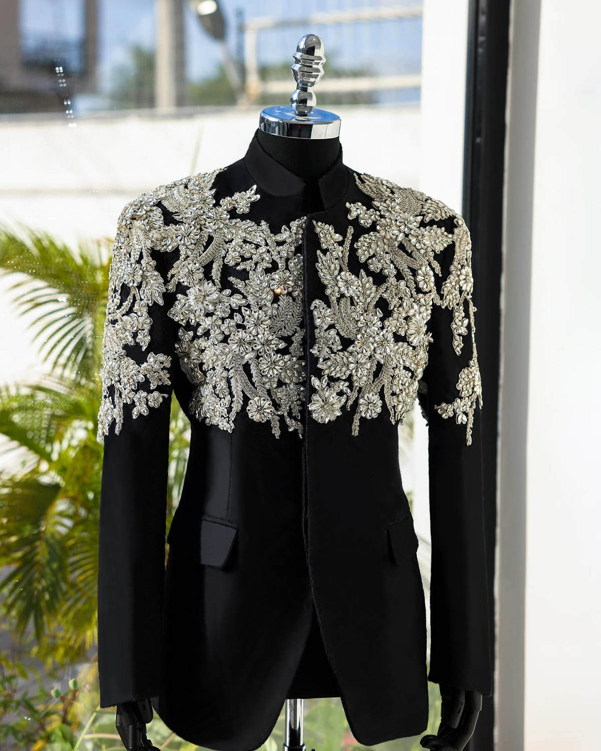 Luxury Men's Wedding Tuxedos 2 Piece Single Breasted Rhinestone Vintage Blazer Groom Prom Party Birthday Customize Suits Pant+Coats