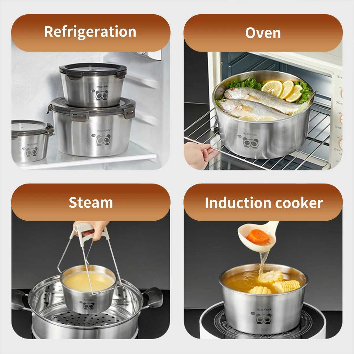 WORTHBUY 304 Stainless Steel Sealed Food Container Stackable Fridge Fruit Vegetable Meat Fresh-keeping Box MicrowaveOven SafeM251121