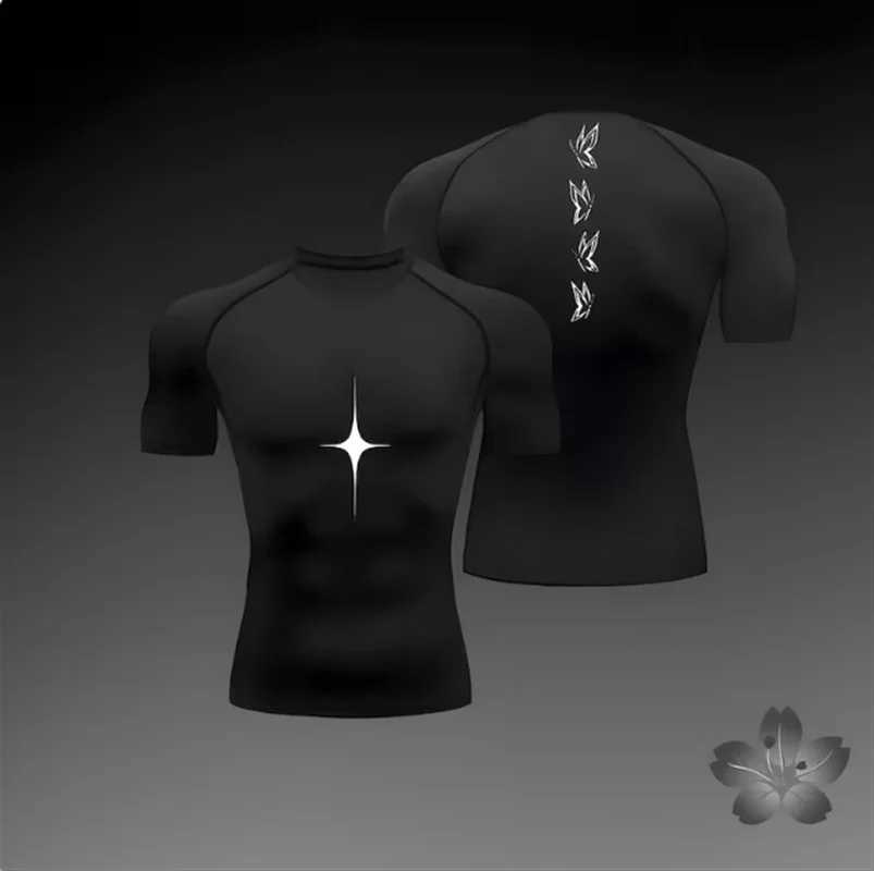 Summer short sleeved mens compression sports T-shirt new running fast drying gym jogging shirt Rashguard Jiu Jitsu top X250421