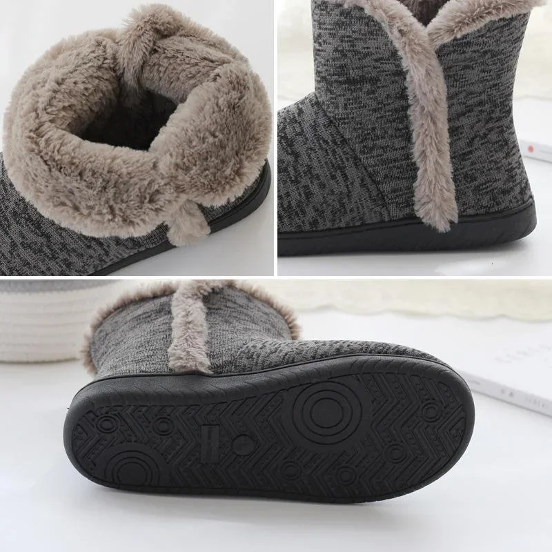 Slippers Booties for Men Women Winter Warm Plush House Shoes Indoor and Outdoor Grey Snow Boots 251121