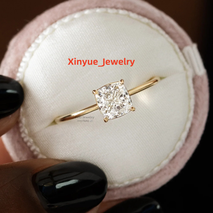 Fine Jewelry 14K Yellow Gold Plated Cushion Cut VVS Moissanite Wedding Ring 925 Sterling Silver 1Ct Moissanite Engagement Ring