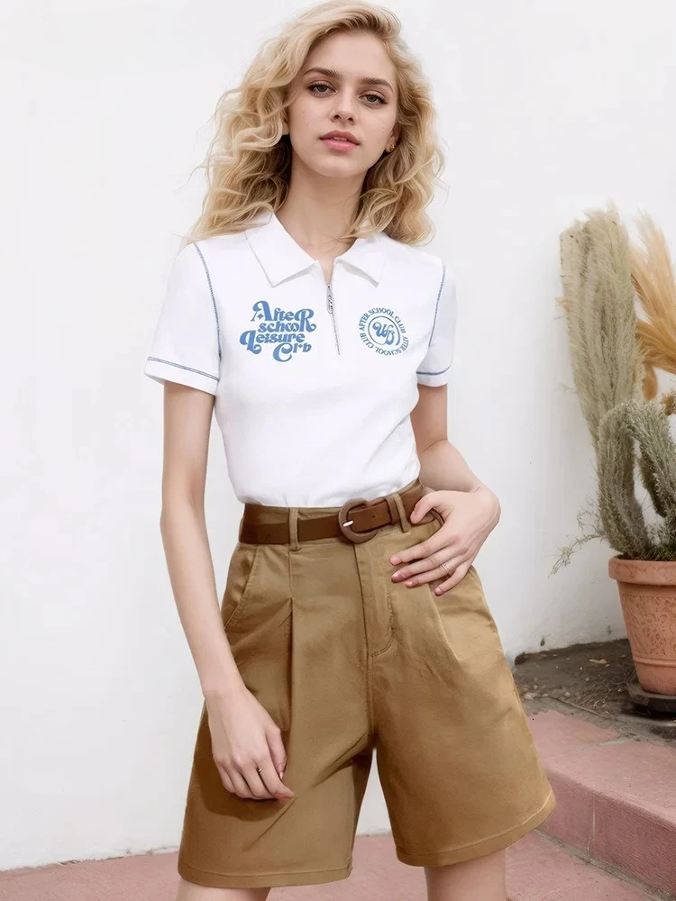 Summer womens set shorts loose fit casual wide leg shorts with waist belt for office womens cotton Bermuda shorts 250414Z