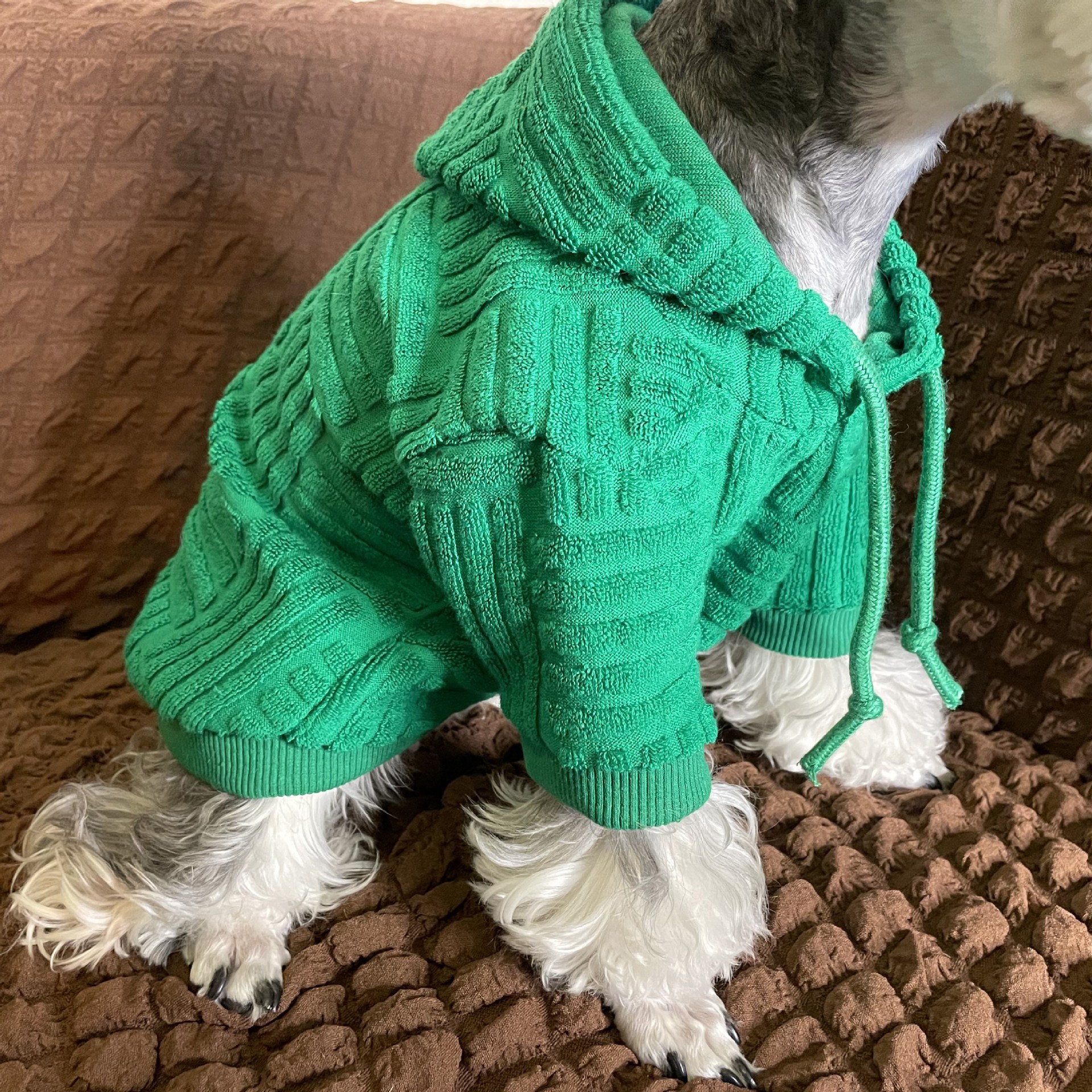 Green Striped Dog Hoodie, Premium Dog Sweater Pullover, Fashion Dogs Coats Soft Comfy Cotton Pet Clothes Hoodies with Hat for Schnauzer Poodle Bichon 