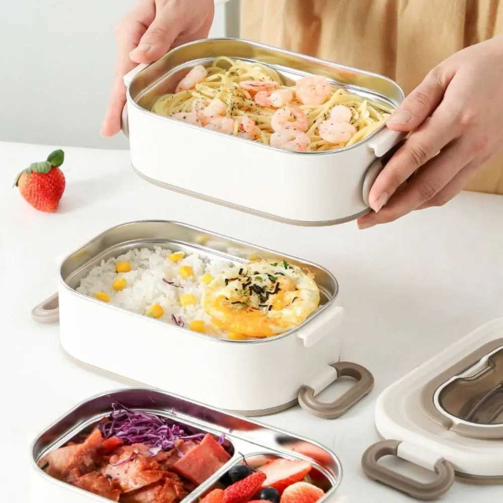 Stainless Steel Thermal Lunch Box Large Capacity With Fold Spoon Lunch Box Set Microwavable Divided Food Storage ContainersM251121