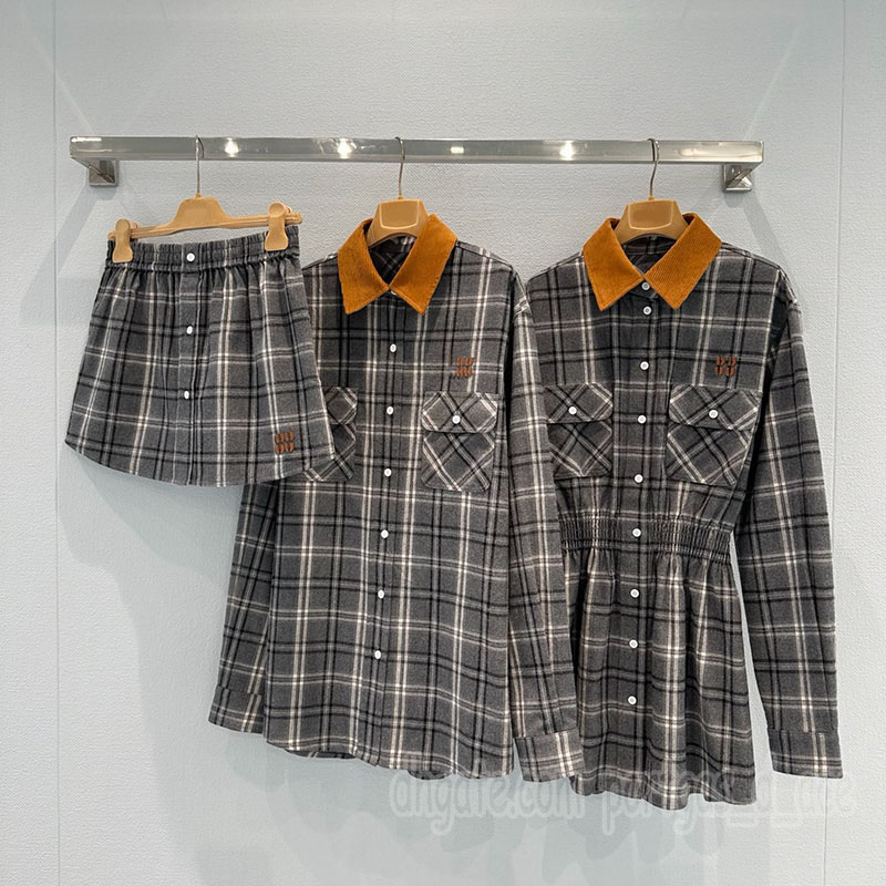 Luxury Brand Checked Shirt Dress For Women Designer y2k Sexy Mini Skirt Autumn Spring Vacation Contrast Color Blouse