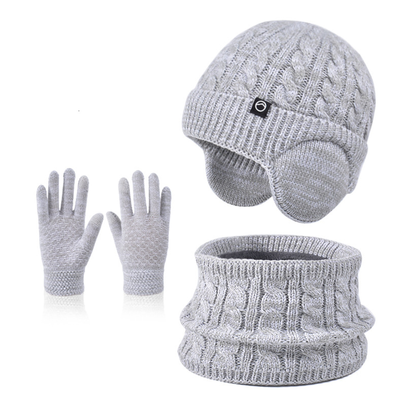 Children's Hat Winter Gloves Warm Three-Piece Set Fleece-Lined Ear Protection Pullover Hat Boys and Girls Outdoor Cold-Proof Knitted Wool Hat fre