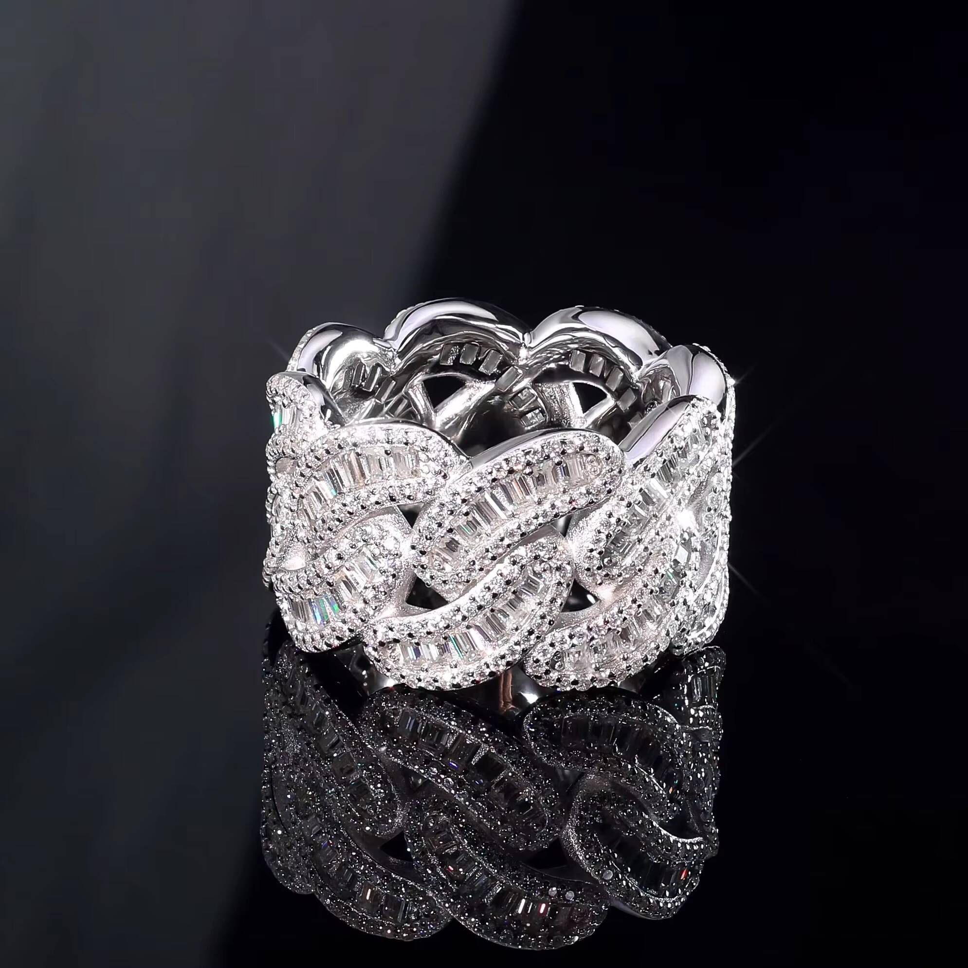 Luxury Moissanite Cuban Ring Hiphop Jewelry Big Guy 18k Gold Plated 925 Sterling Silver Moissanite Ring