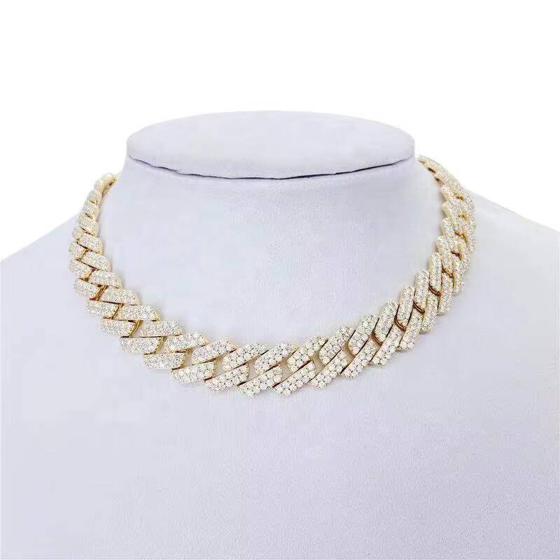 2 Rows VVS Lab Diamond Moissanite 15MM Real 10k Solid Gold Iced Out Cuban Link Chain