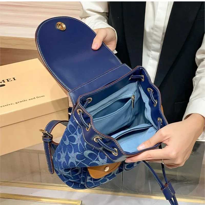 Ladies backpacks light luxury retro denim canvas bags fashionable 2025 new models high-end commuting large-capacity backpacW251121