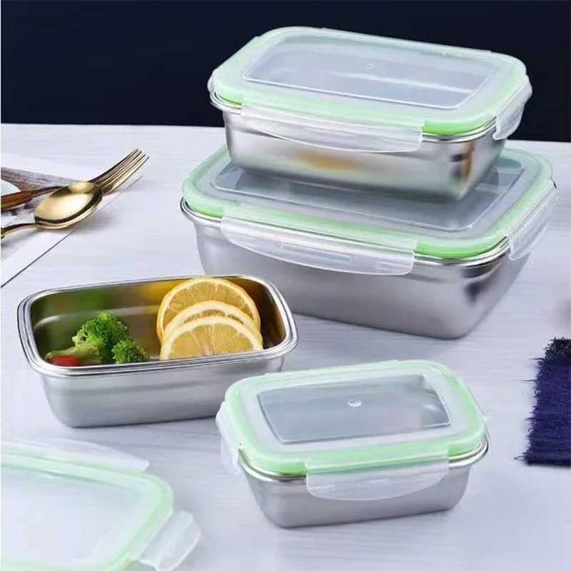 304 Stainless Steel Lunch Box with Lid Fresh-keeping Box Sealed Fruit LeakProof Container Bento Refrigerated Storage KitchenwareM251121