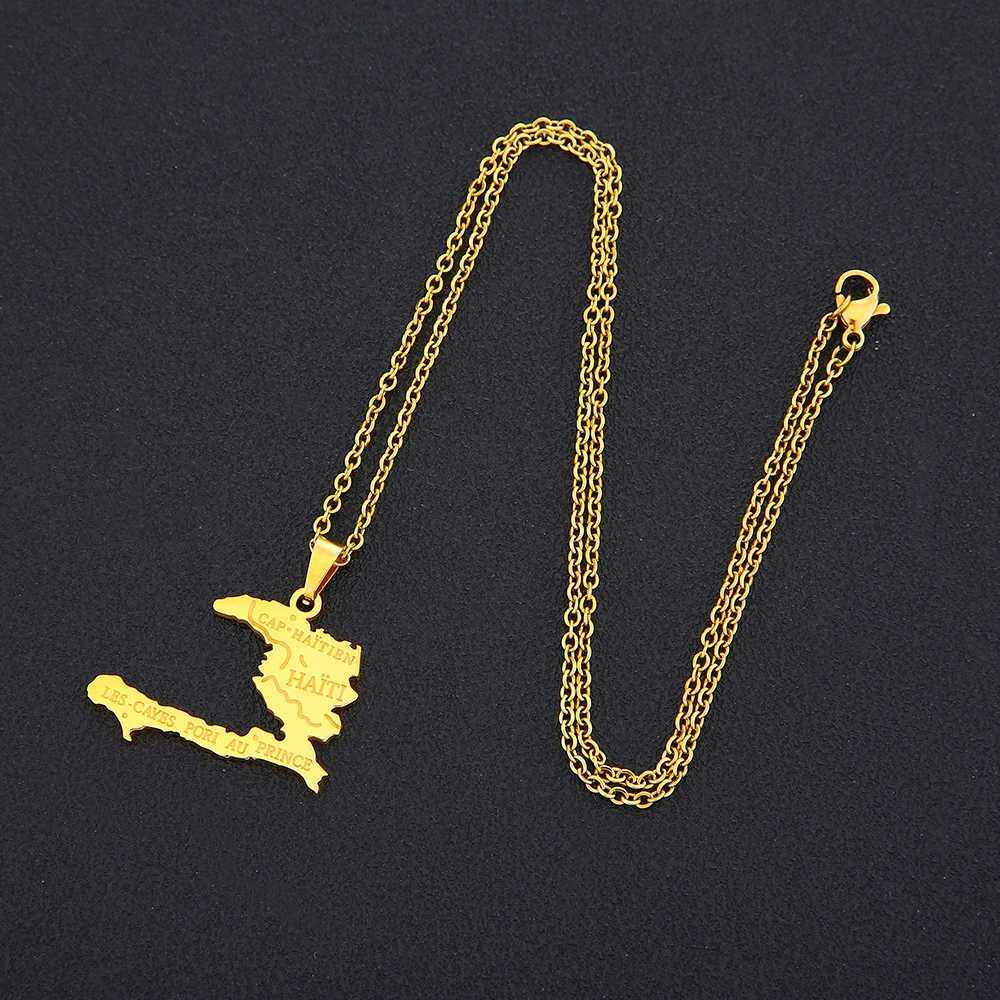 Haiti Map City Pendant Necklace Stainless Steel Men Women Gold/Steel Color Ayiti Country Map Jewelry Ethnic GiftXJ251121