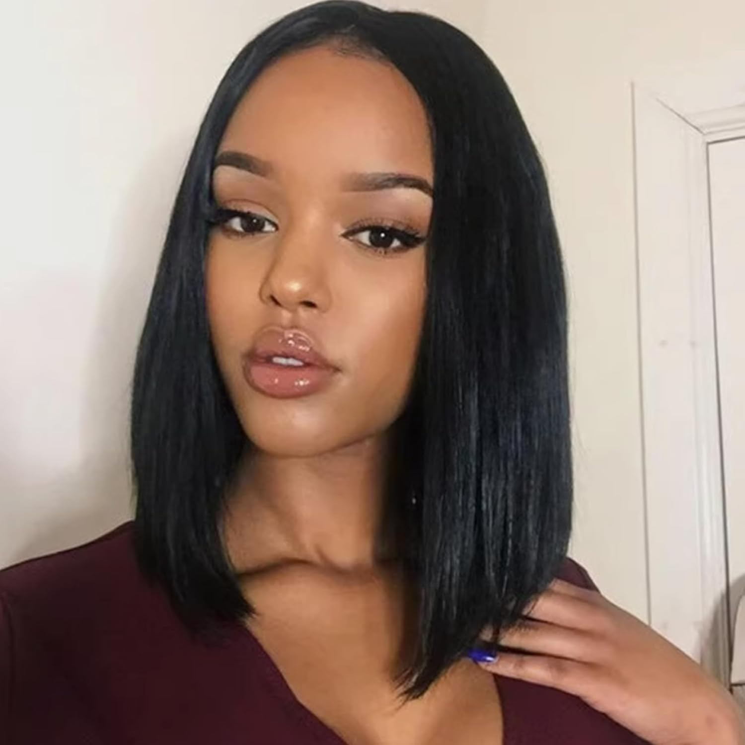 Black 13x4 Bob Wig HD Closure Lace Front Brazilian Human Hair For Black Women Pre Plucked Short Wig Natural Straight Hair HD Frontal Wig Short Hair Fa