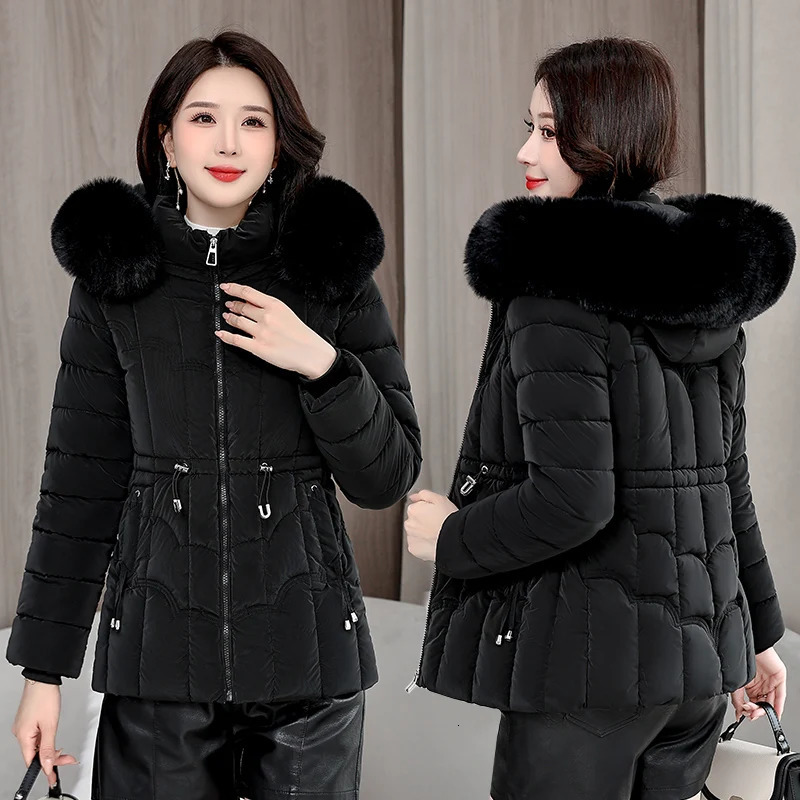 Winter 2025 Down Jacket Women Parkas Fashion High-Quality Warm Cotton Padded Coat Ladies Short Overcoat Hooded Overwear Tops 251111