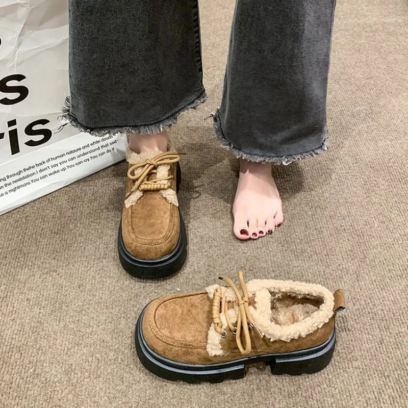 Winter Womens Furry Loafer Shoes Warm Plush Lined Slipon Flat Boots Casual Fur Ankle Booties 251121