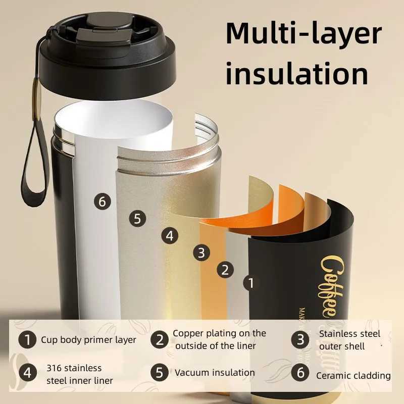 500ML Ceramic Liner Travel Mug Vacuum Insulated Thermos For Coffee Thermal Cup Tumbler Digital Lid L251121OM8D W260226