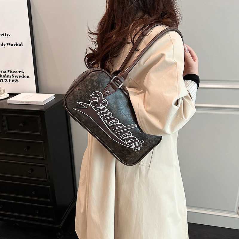 MOODS Bowling Shoder Bags For Wen Letter Print Solid Color Lg Handle Bost Bag 2025 Lat Luxury Designer Handbags Y251121