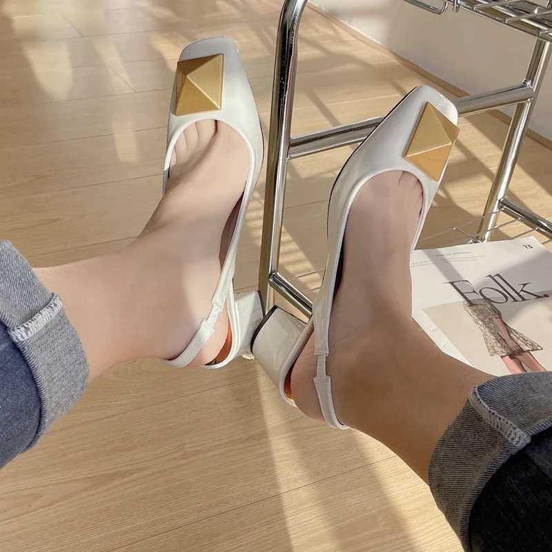New Design Square Toe Womens Sandals Fashion Gold Rivet Womens Dress Party Shoes Square High Heels Pump Shoes Shoes M250421