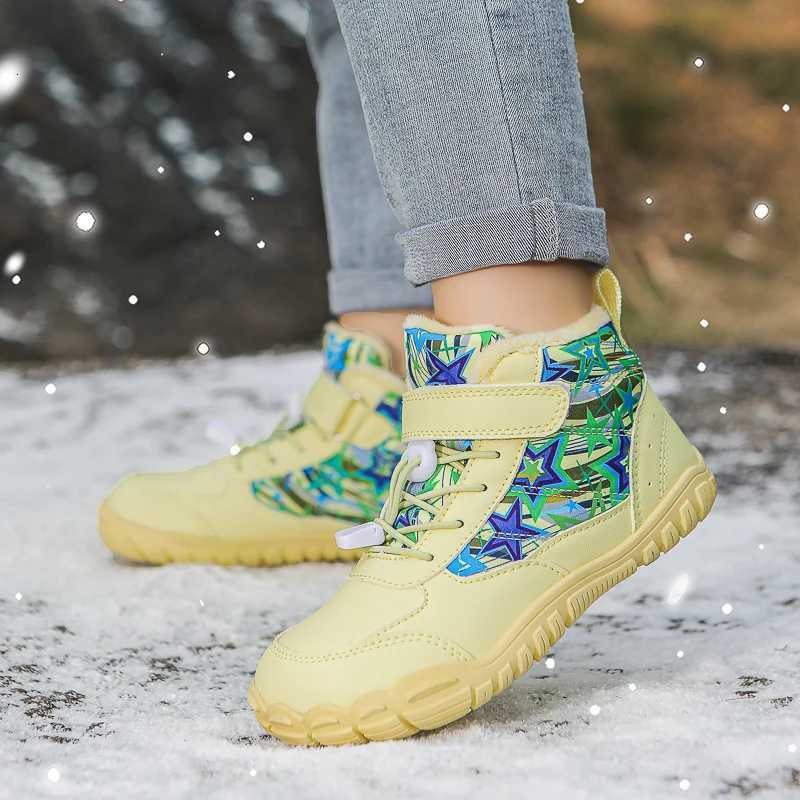 2025 Kids Barefoot Snow Boots Wide Toe Winter Insulated Waterproof Fur Lined Shoes for Boys Girls Cold Weather Outdoor SneakersW251121