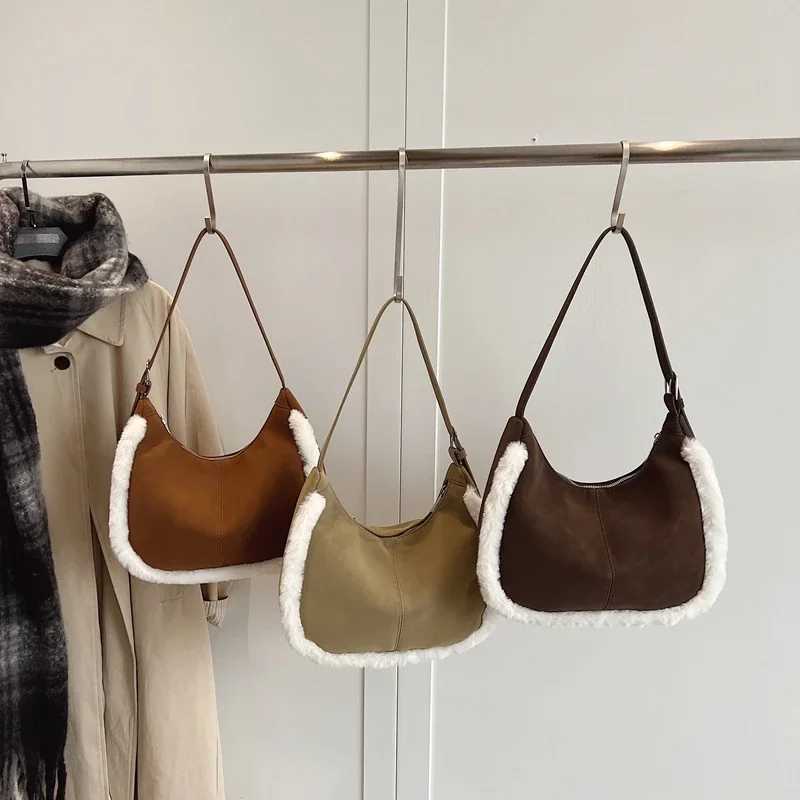 Suede Solid Color 2024 Hot Selling Wens Handbag Large Capacity Zipper Winter Shoder Bag Soft Simple Popar Crossbody Bag Y251121