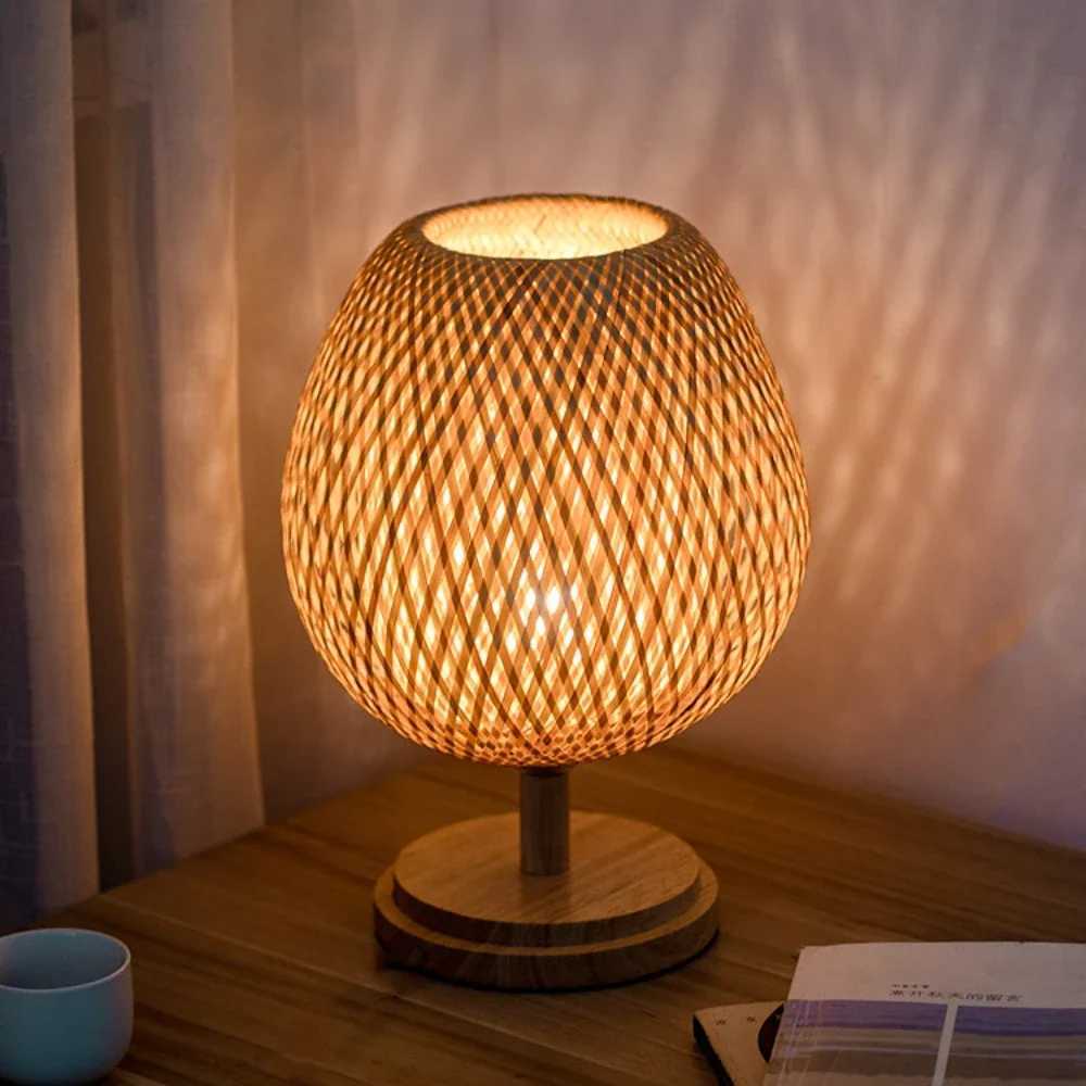 Bamboo Weaving Table Lamp Creative Handmade Rattan Bedroom Restaurant Bedside Desk Lights Chinese Pastoral Retro Table Light C251121
