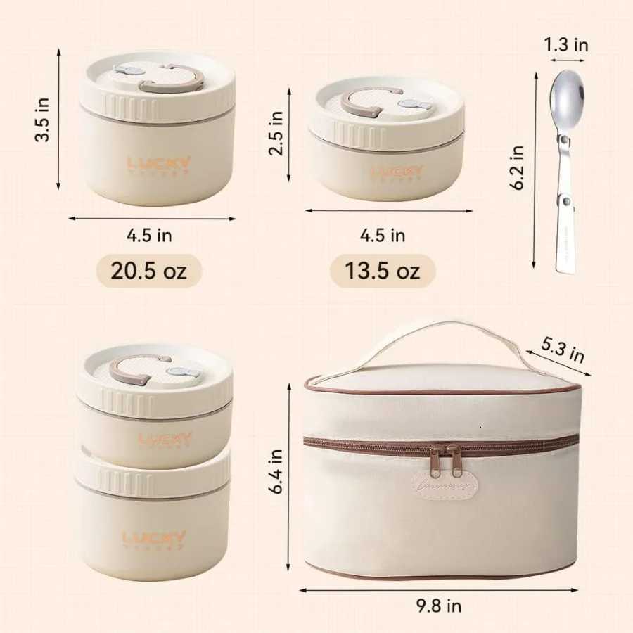 Bento Box Adult Lunch Box Set Portable Keep Warm Lunch Container With Insulated Bag 18/8 Stainless Steel Thermal Food ContaineM251121