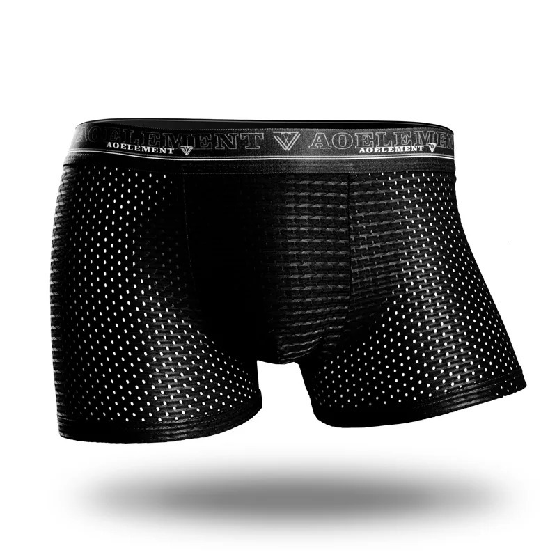 Mens Ice Silk Underwear Boxers Mesh Eye Waist Breathable Summer Sexy 250417