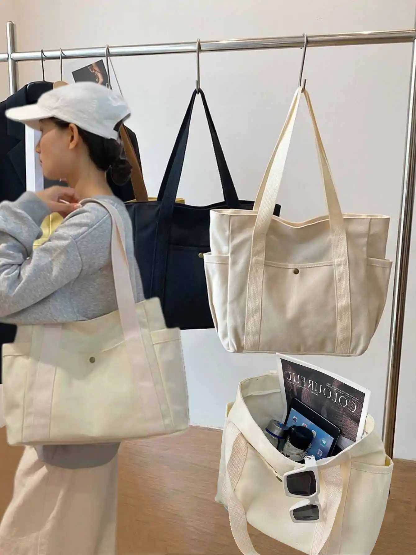 Large Capacity Canvas Tote Bags for Work Commuting Carrying Bag College Style Student Outfit Book Shoulder Bag Shopping BagT251121