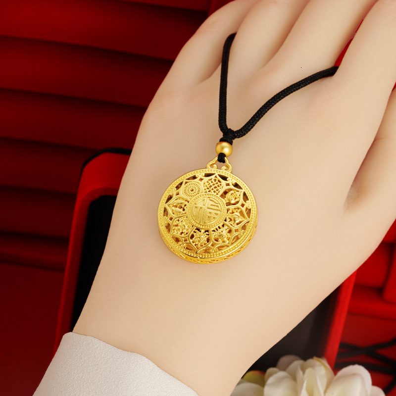 Necklace, Eight Treasures Gold Hollow out Fortune Lotus Compass Jewelry