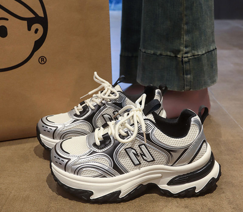 Free shipping Designer Casual Shoes Womens thick soled height increasing womens shoes, 2025 new casual sports shoes mesh womens shoes grey white