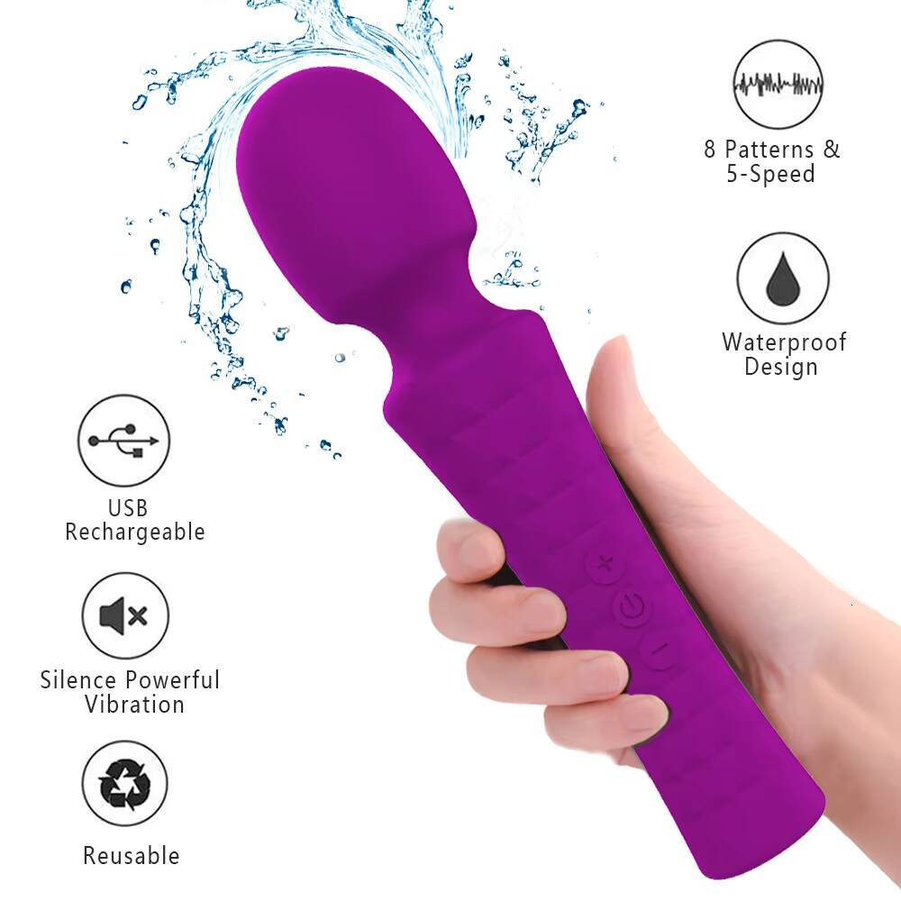 All-Wrapped Strong Shock AV Stick 8 Frequency 5 Speed Magnetic Charging Female Masturbation Vibrator Premium Adult Supplies