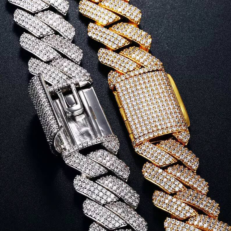 Iced Out 20mm 3 Rows S925 D Color Cuban Chain VVS Diamond Hip Hop Jewelry PendantMoissanite Cuban Link Chain