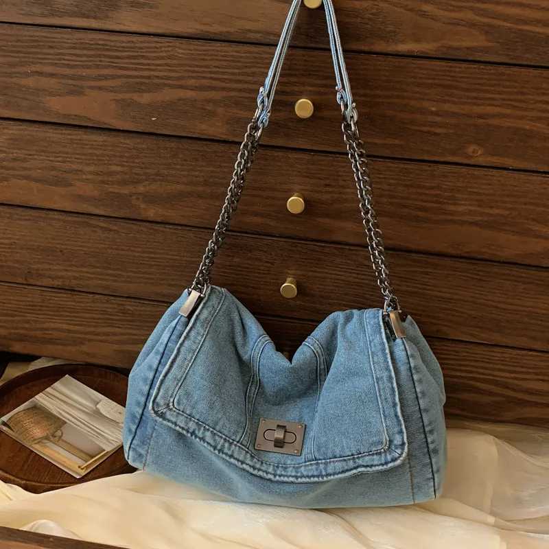 Denim Bag for Girls New Trendy Shoder Bag Large Capacity Tote Bag for Class Cmuting Crossbody Chain Bag Y251121