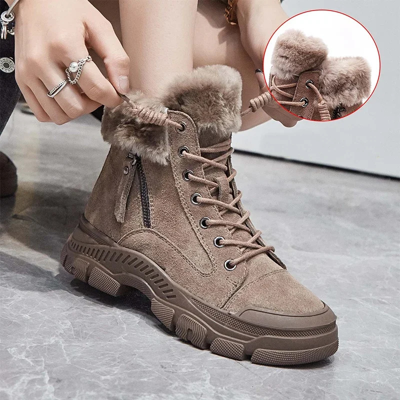 Winter Shoes Women Snow Boots Thick Sole Warm Plush Genuine Leather Ladies Ankle Booties Nonslip Plus Size 41 251121