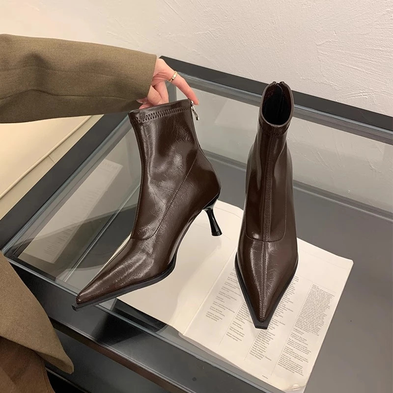 Womens Ankle Boots Sexy Pointed Toe Woman Short Fashion Causal Ladies Thin High Heel Solid Color Stiletto 251031